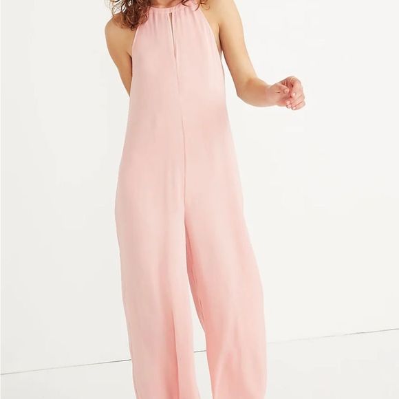 Madewell Women's  Keyhole Halter Wide-Leg Jumpsuit in Pink Icing Size M NWT - Picture 6 of 10